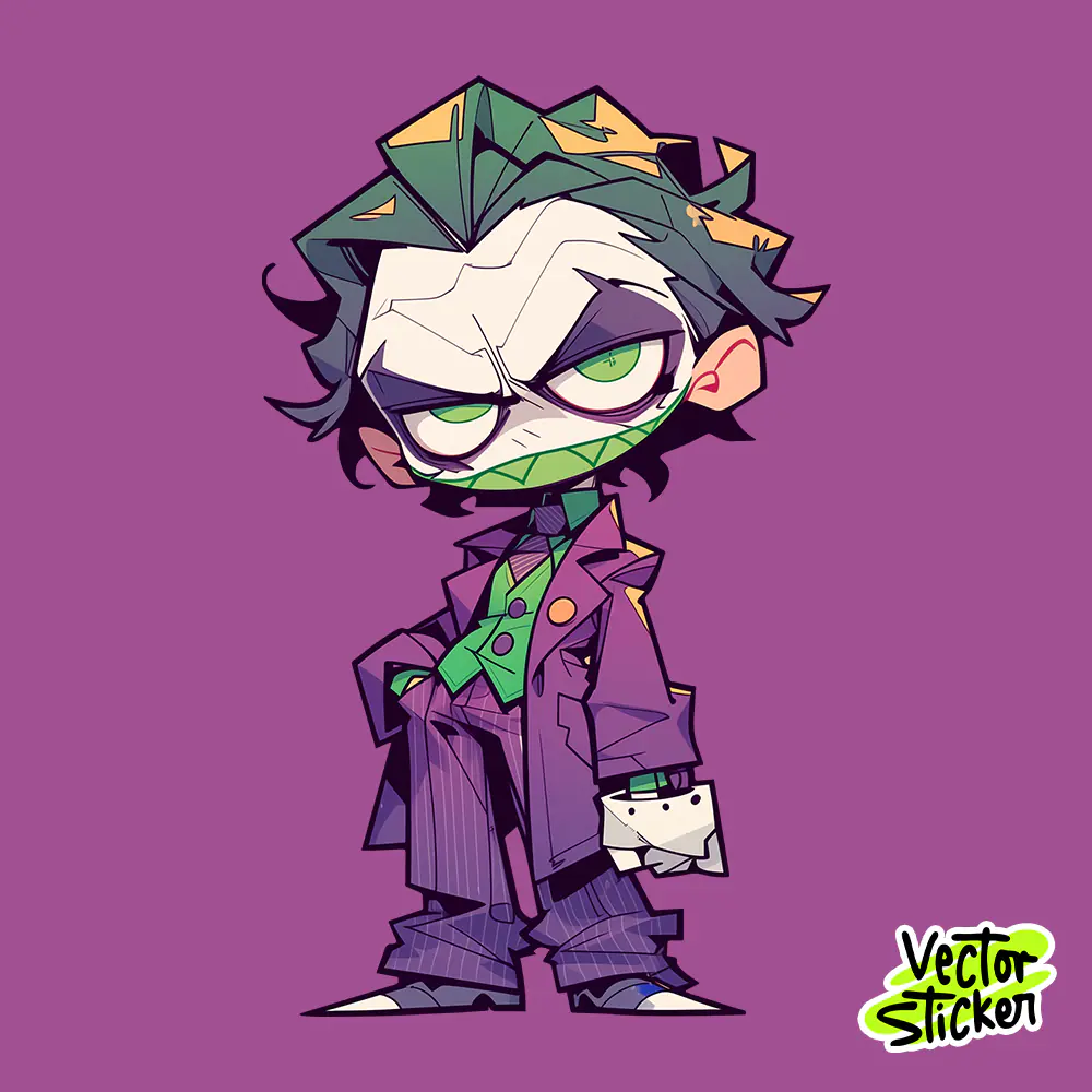 Stylized Chibi Joker Mischief Sticker Free PNG | VectorSticker
