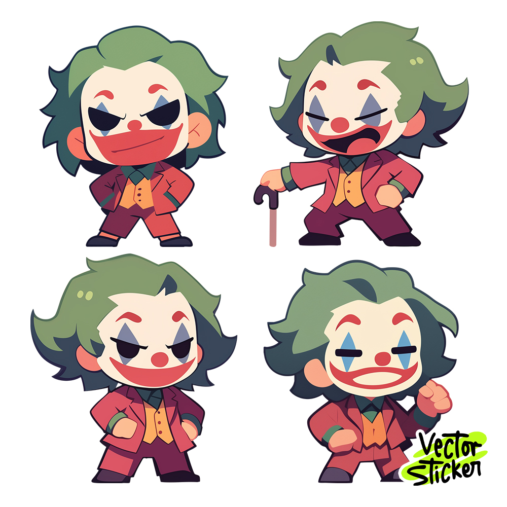 Cartoon Chibi Style DC Character Joker Sticker Pack