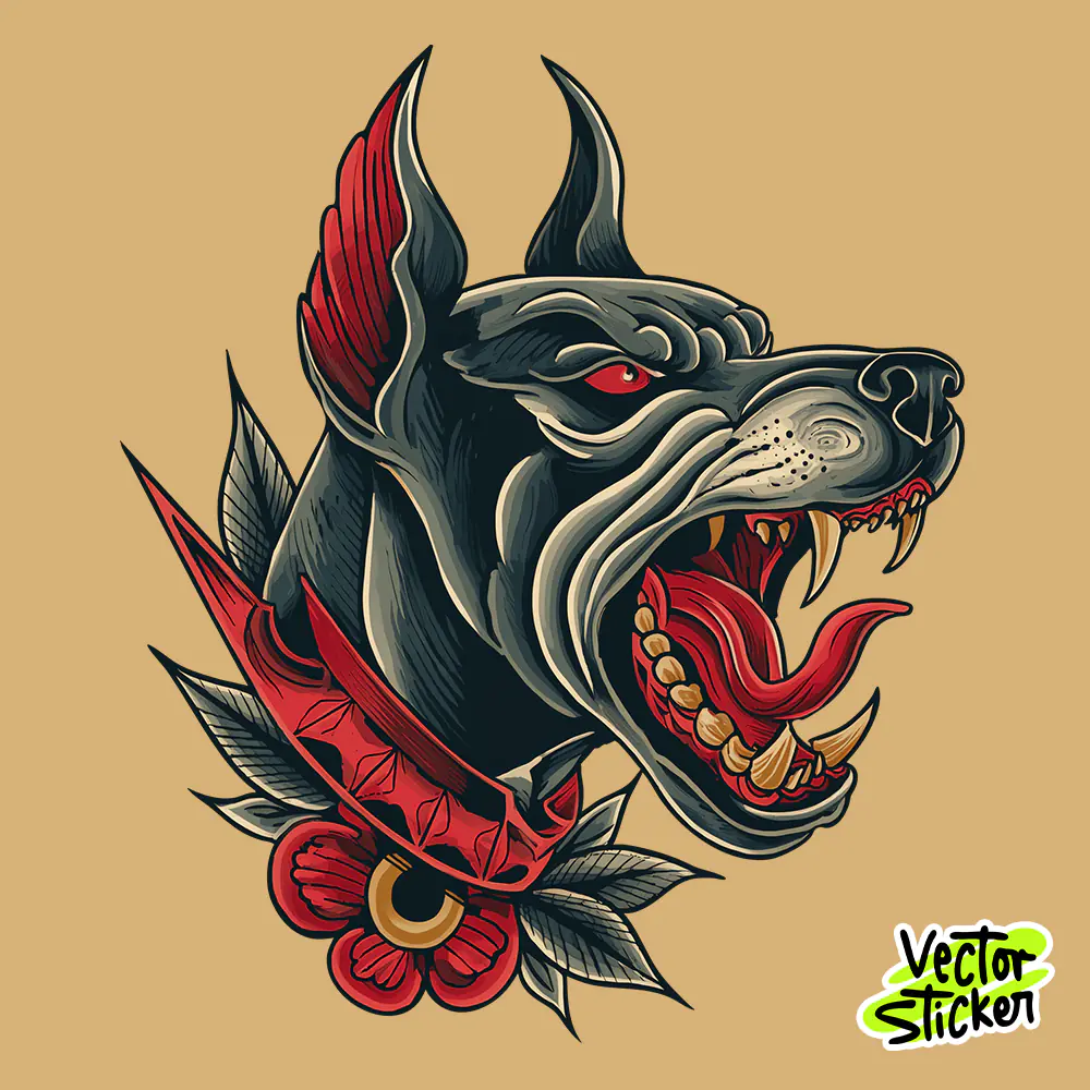 Vintage Tattoo Dog Head Illustration for T Shirts and Multipurpose Use