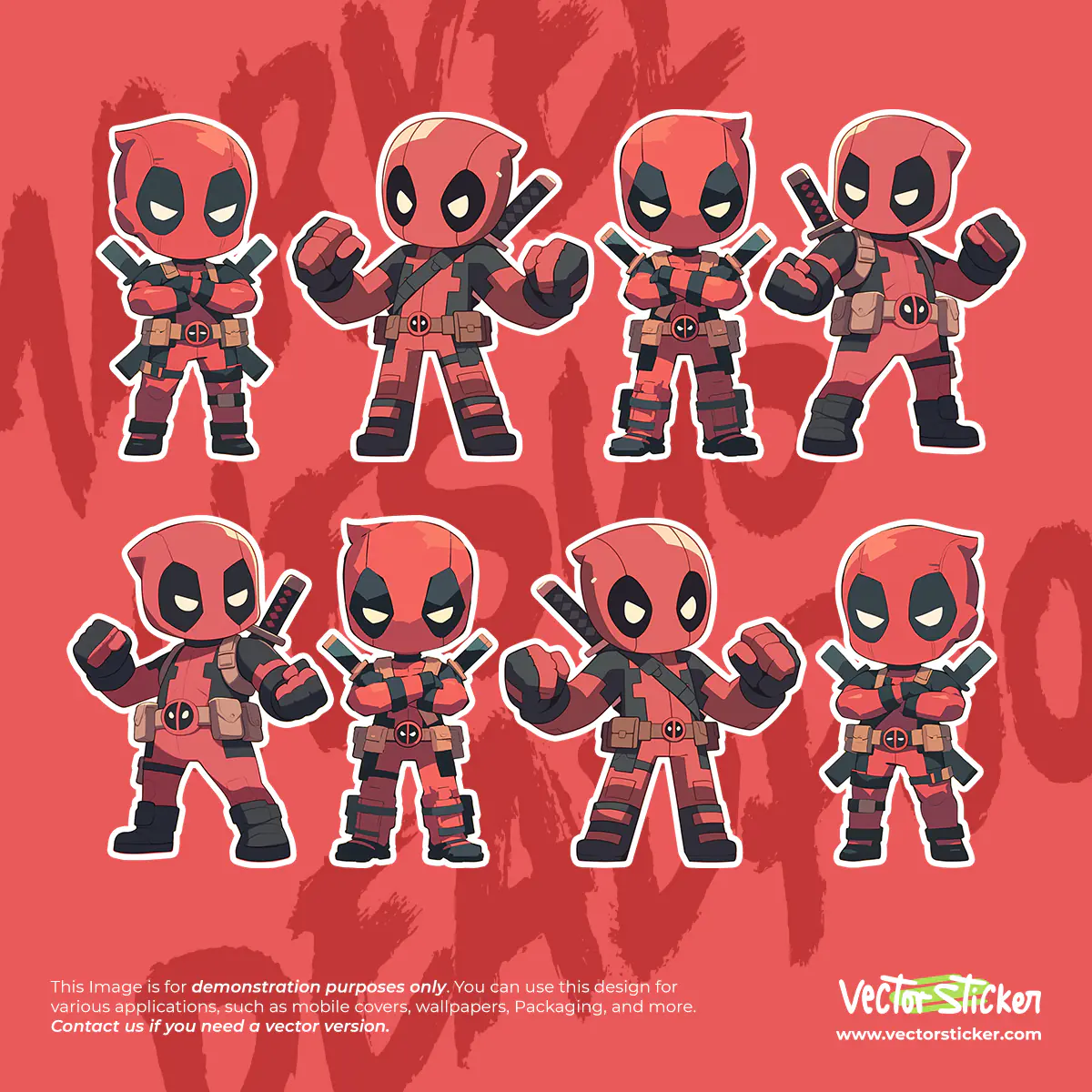 Cute Deadpool Character Vector Sticker Pack