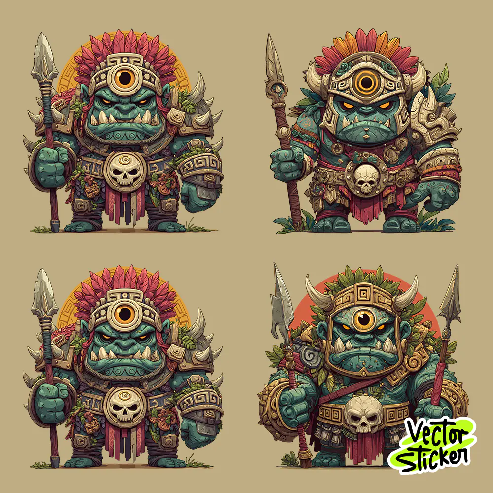 Epic Cyclops Orc Stickers II – Mythical Fantasy Warrior Vector Pack