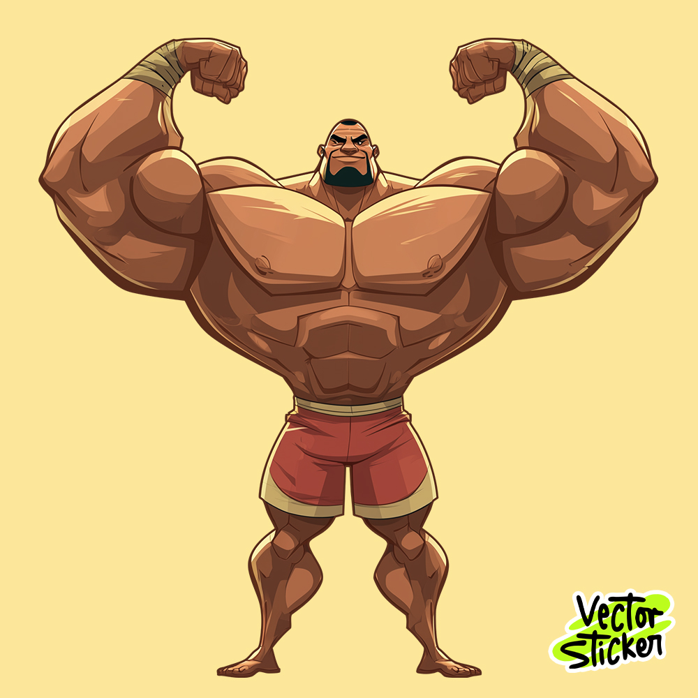 Cartoon BodyBuilder Illustration Sticker