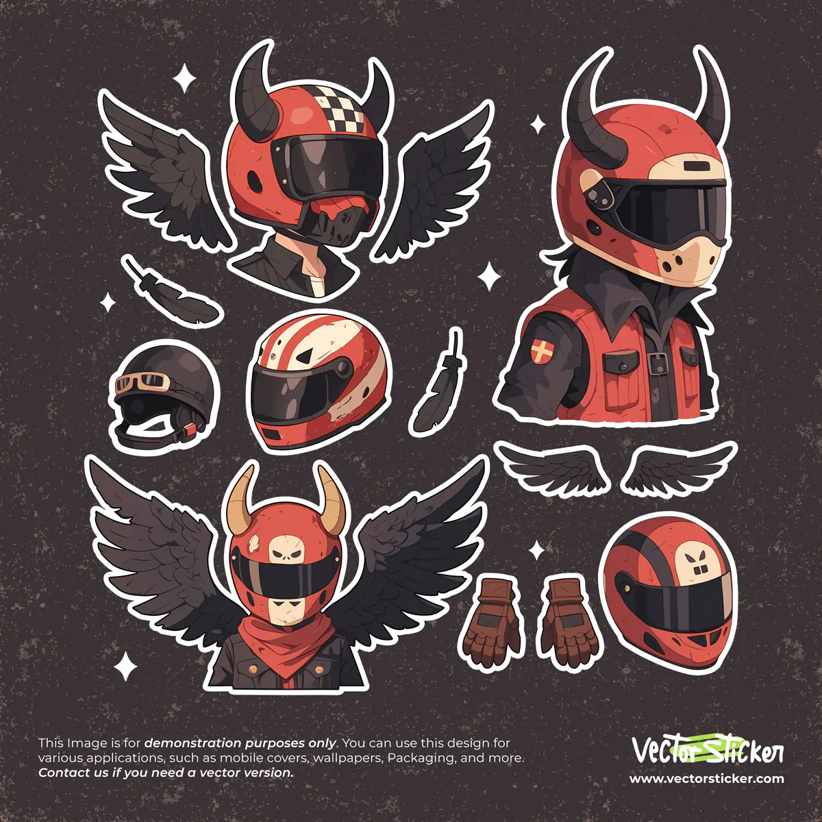 Biker with Horn & Wing Sticker Pack