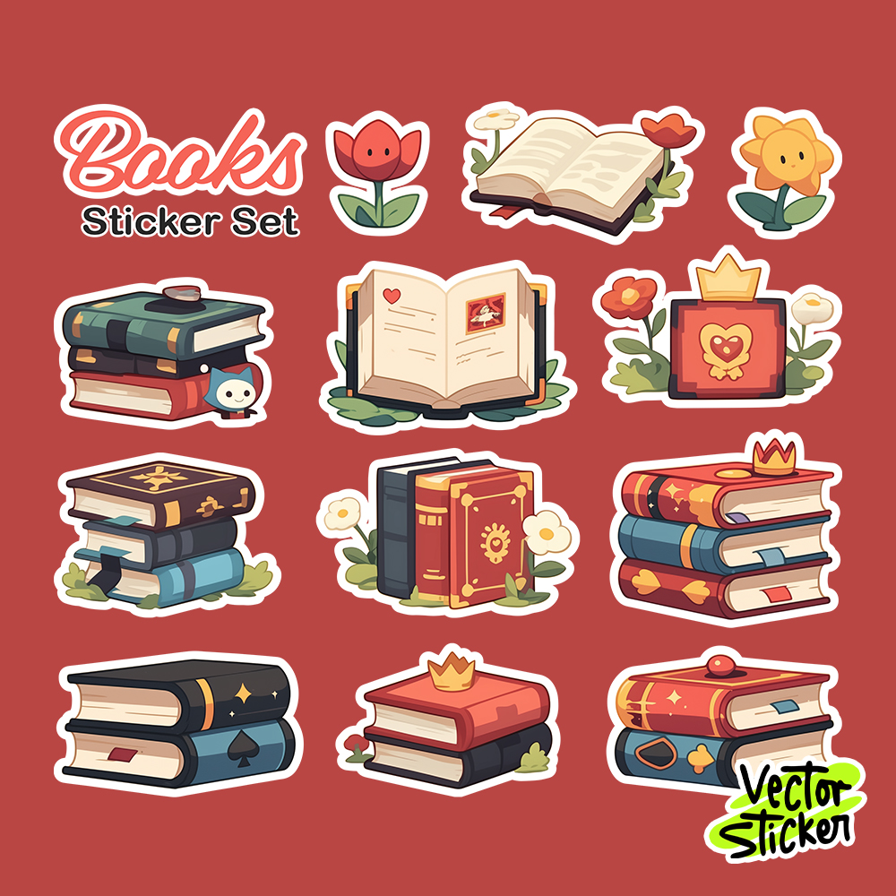 Vintage Books & Library Sticker Set