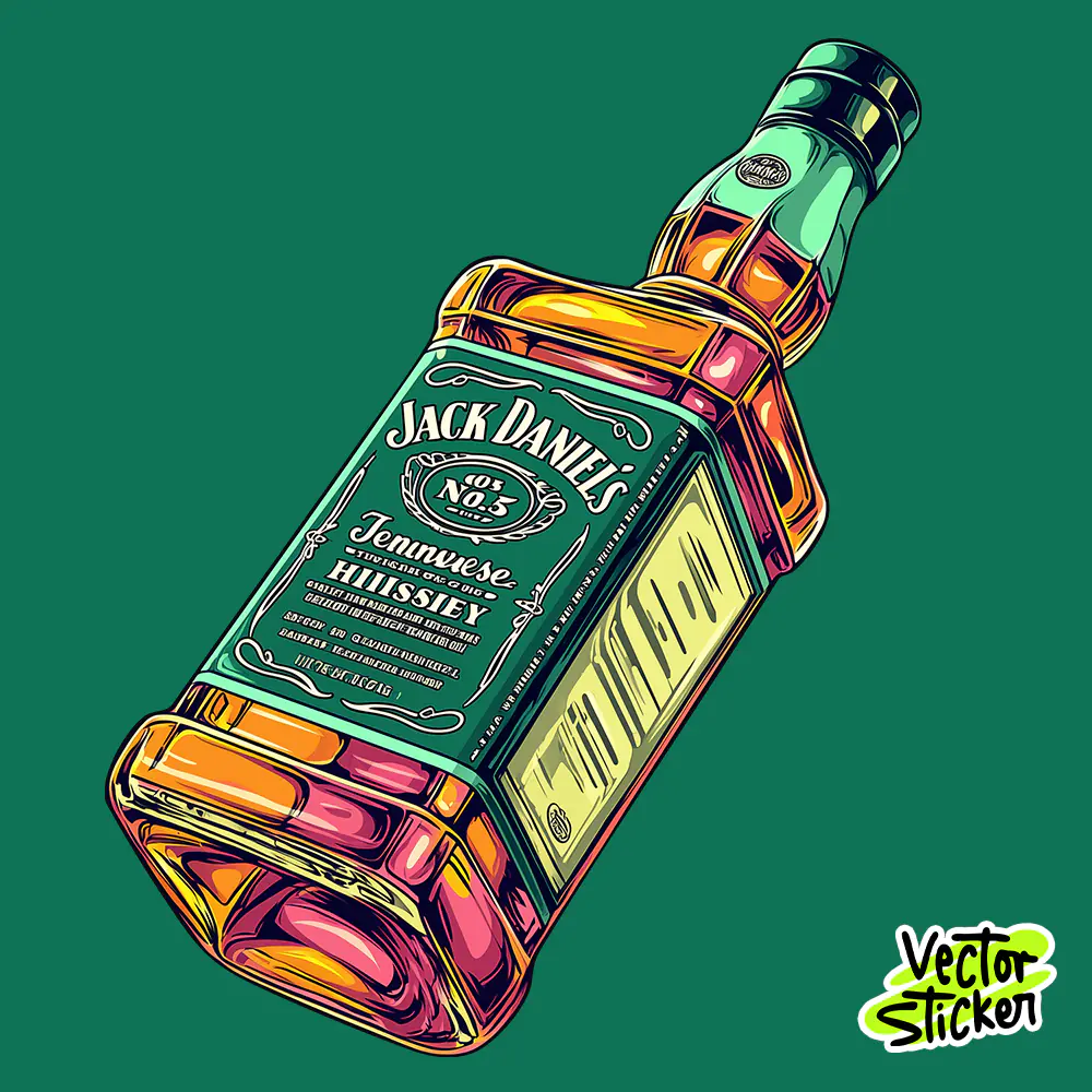 Jack Daniel’s Whiskey Bottle Illustration – Vintage Liquor Illustration Sticker