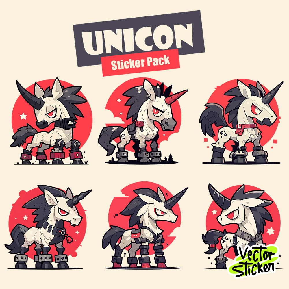 Cute Unicorn with Harness Sticker Pack