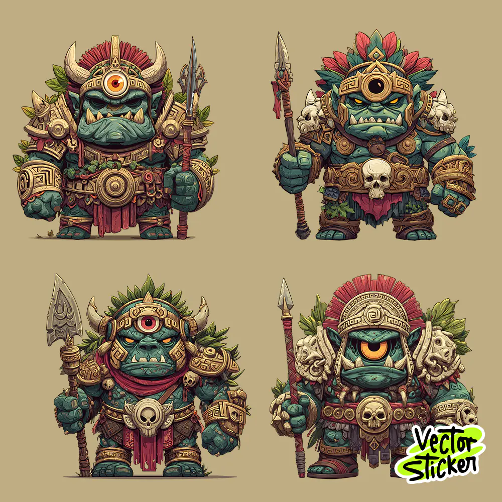 Cyclops Warrior Orc Vector Sticker Pack