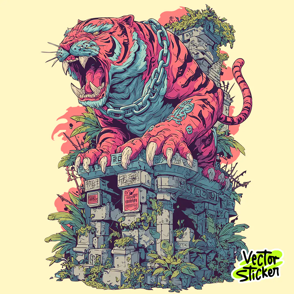 Free Tiger on Ancient Ruins T-Shirt Design – Premium Fantasy Animal PNG