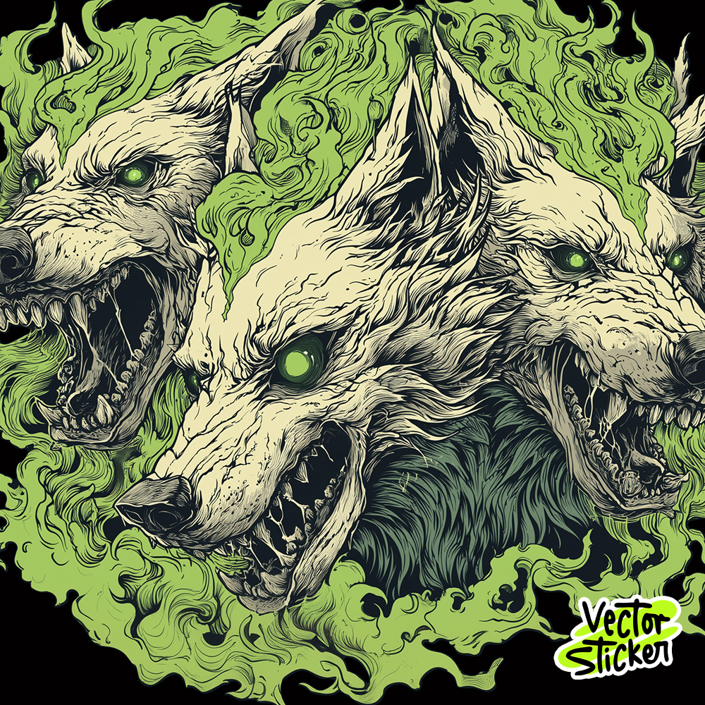 Evil Wolves with Green Neon Eyes