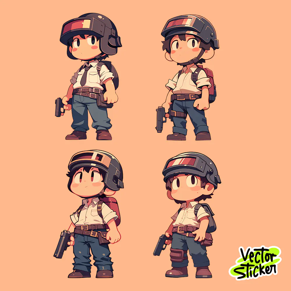 PUBG Game Character Illustration Pack– Chibi Soldier Sticker for T-Shirt Design