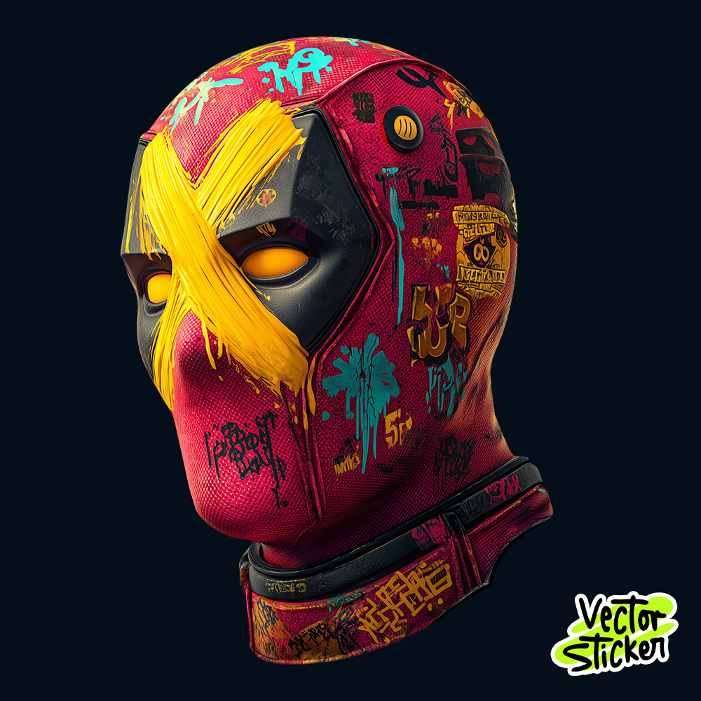 Urban Graffiti Deadpool Character Mask – Neon Superhero Style Art for Streetwear Prints
