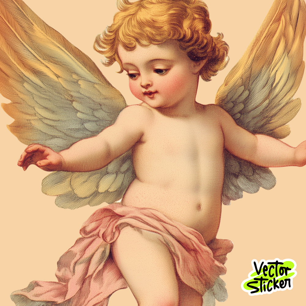 Cute Cherub Watercolor Illustration in Warm Colors