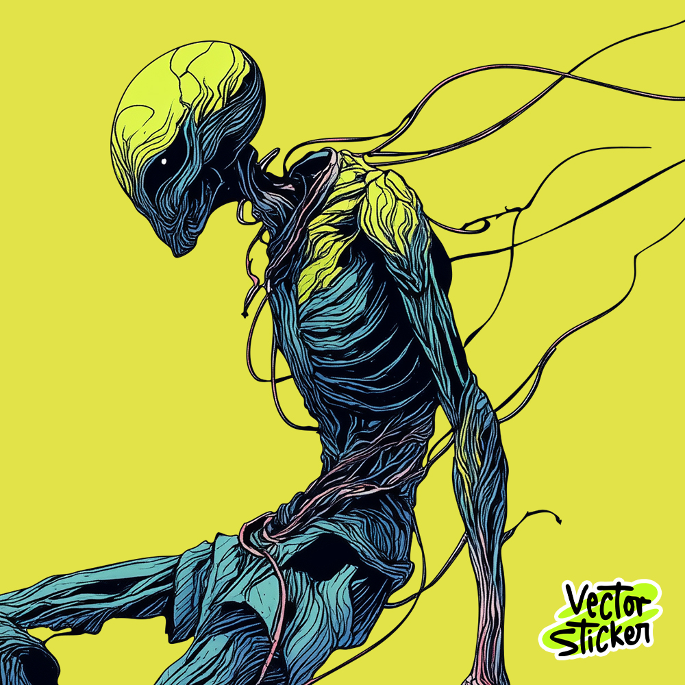 Alien Illustration Sticker Design