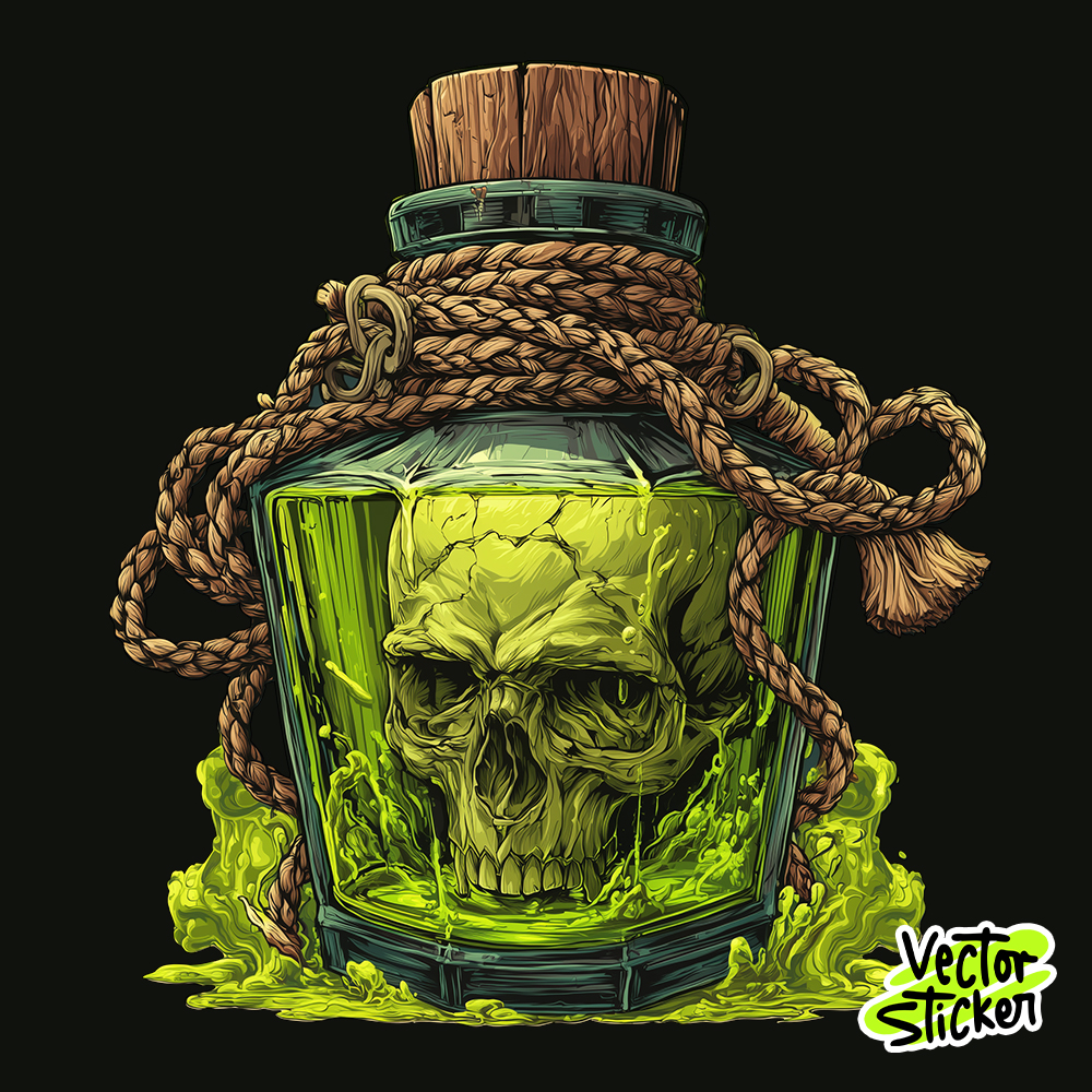 Neon Green Elixir Bottle with Skull Inside