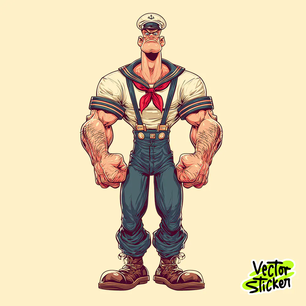 Free Sailor Cartoon Sticker PNG – Strong Retro Character Vector Design