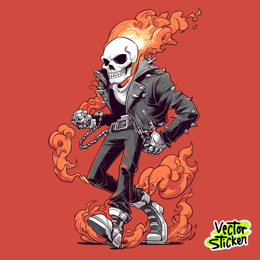 Cartoon Ghost Rider – Flaming Skull Biker Sticker