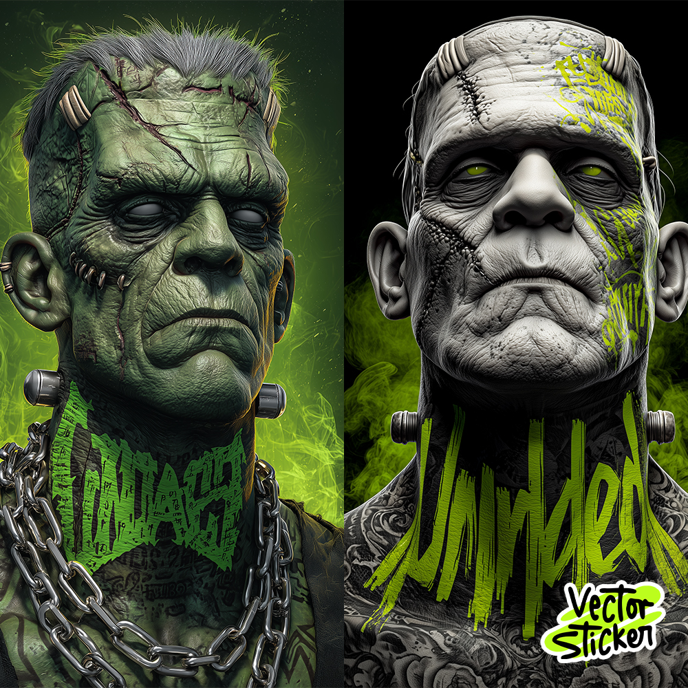 Frankenstein Mobile Wallpaper – Neon Tattoo & Smoky Horror Vibe