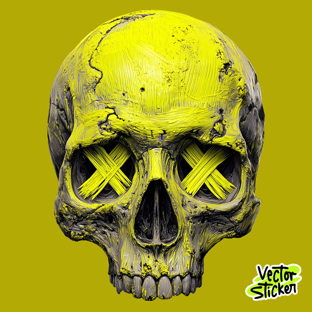 Neon Green Skull 3D Illustration with Cross "X" eyes