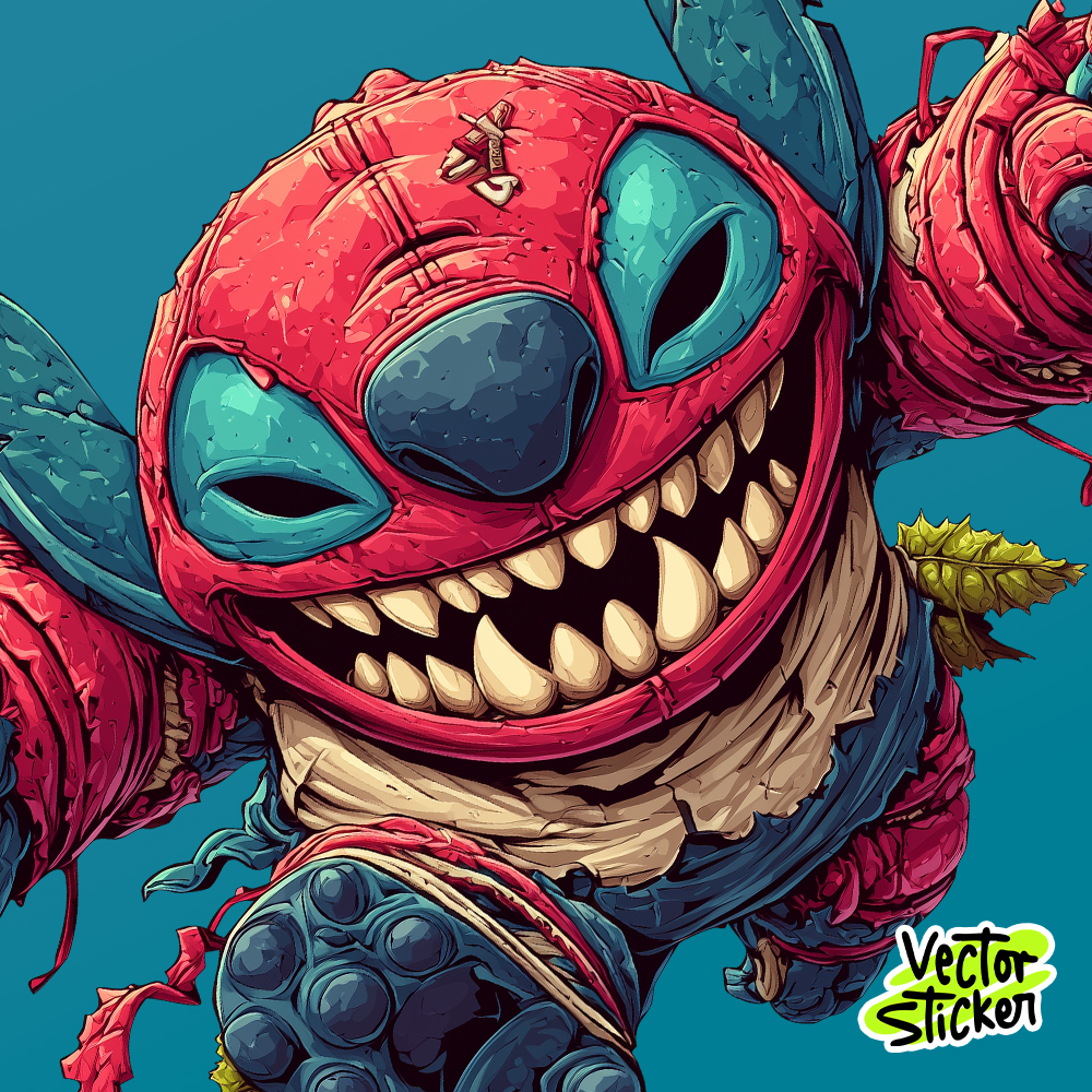 Wild Cartoon Stitch in Blue & Red