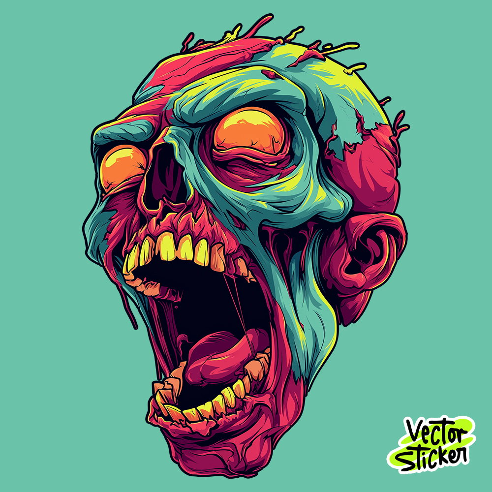 Screaming Zombie Head Sticker Design – Bold Horror Illustration Art