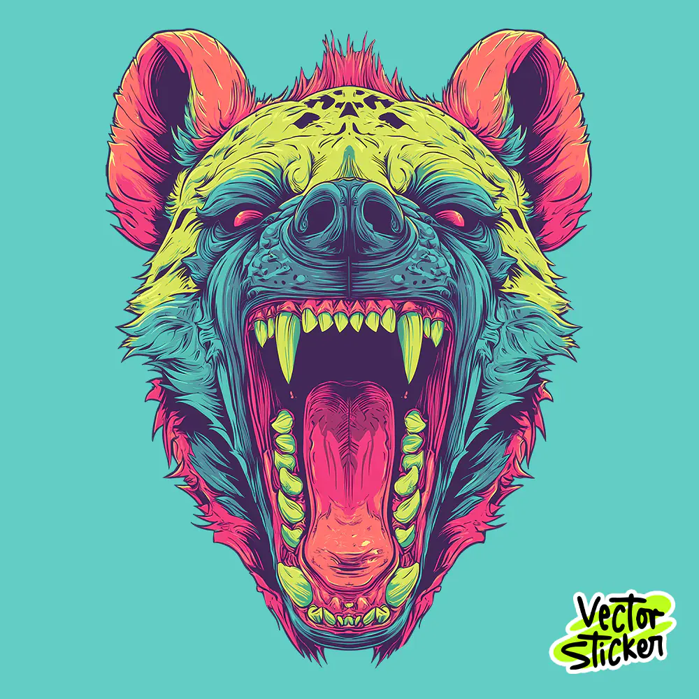 Roaring Hyena T shirt Sticker Design Free Download | Wild Animal Illustration Art