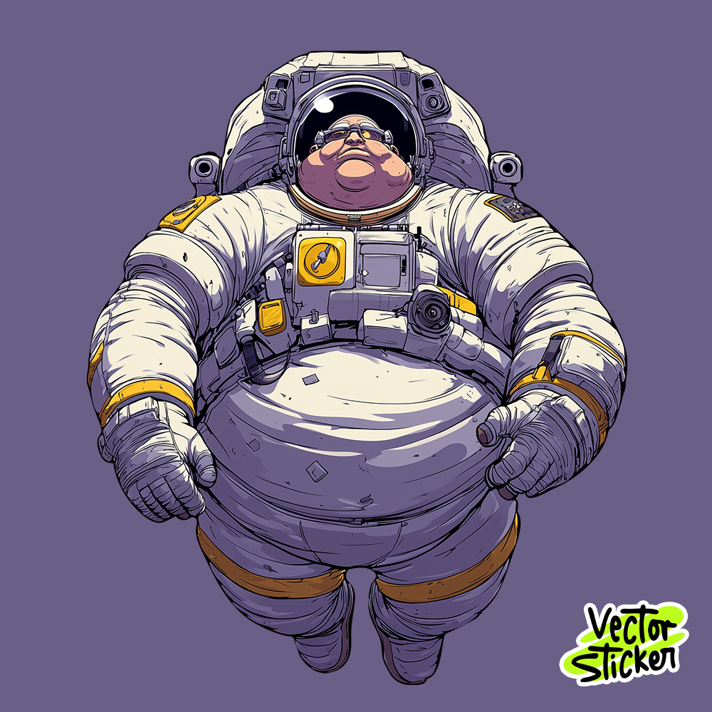 Funny Fat Astronaut Illustration Sticker Design