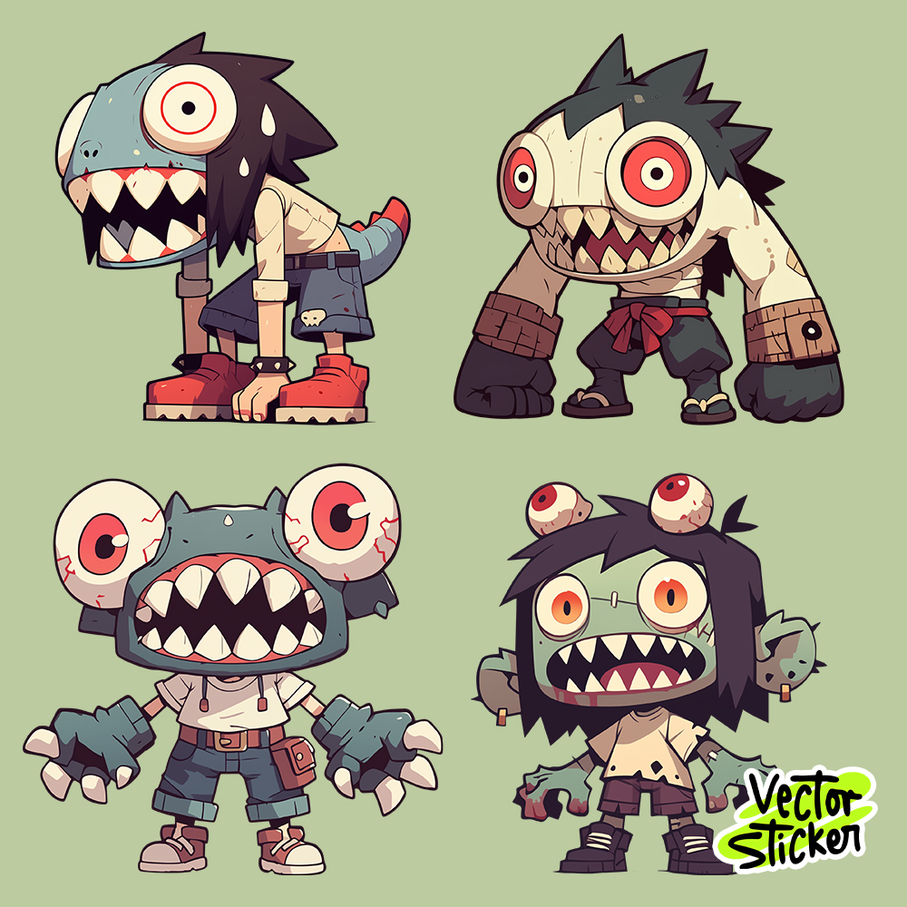 Cartoon Monster with big eyeballs and big teeth