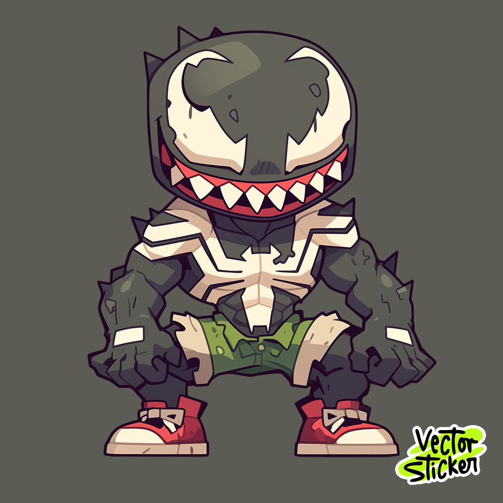 Chibi Cute Venom in Sneakers PNG Sticker