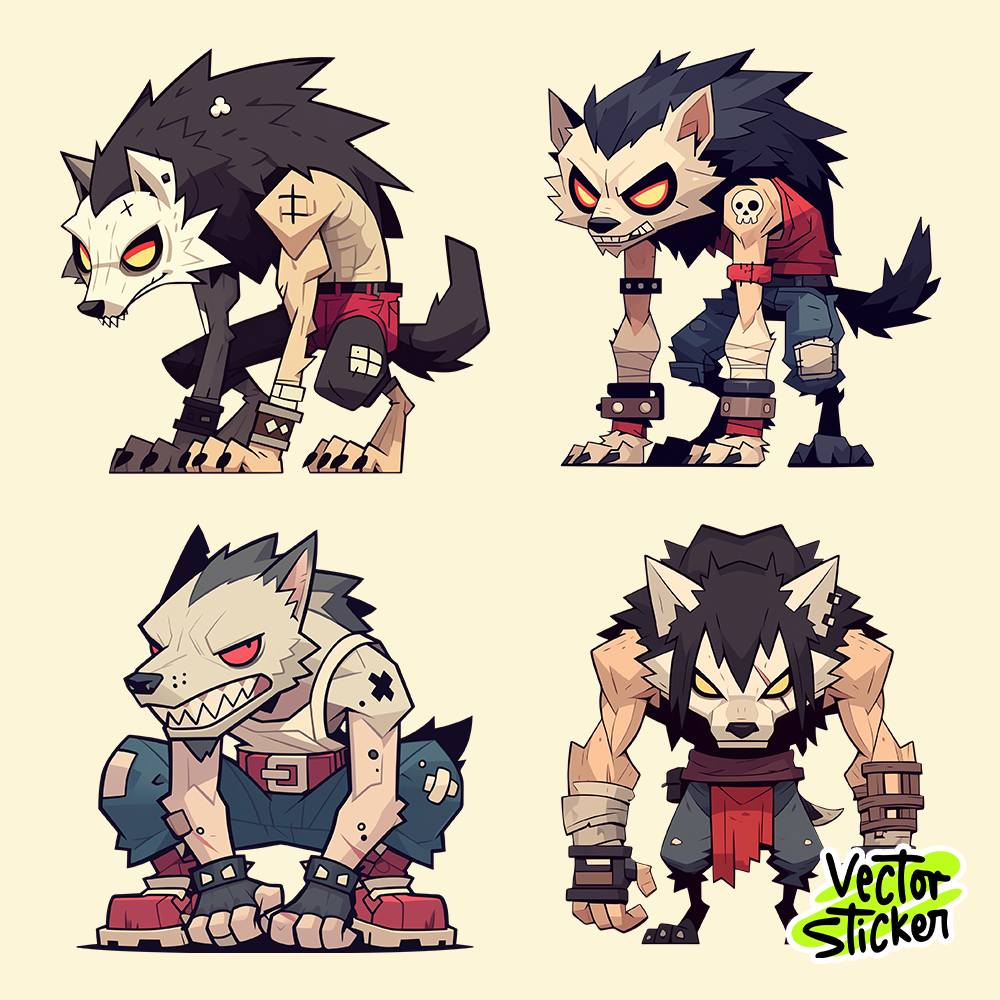 Cartoon Werewolf Characters Sticker Pack – Stylized Monster Creatures