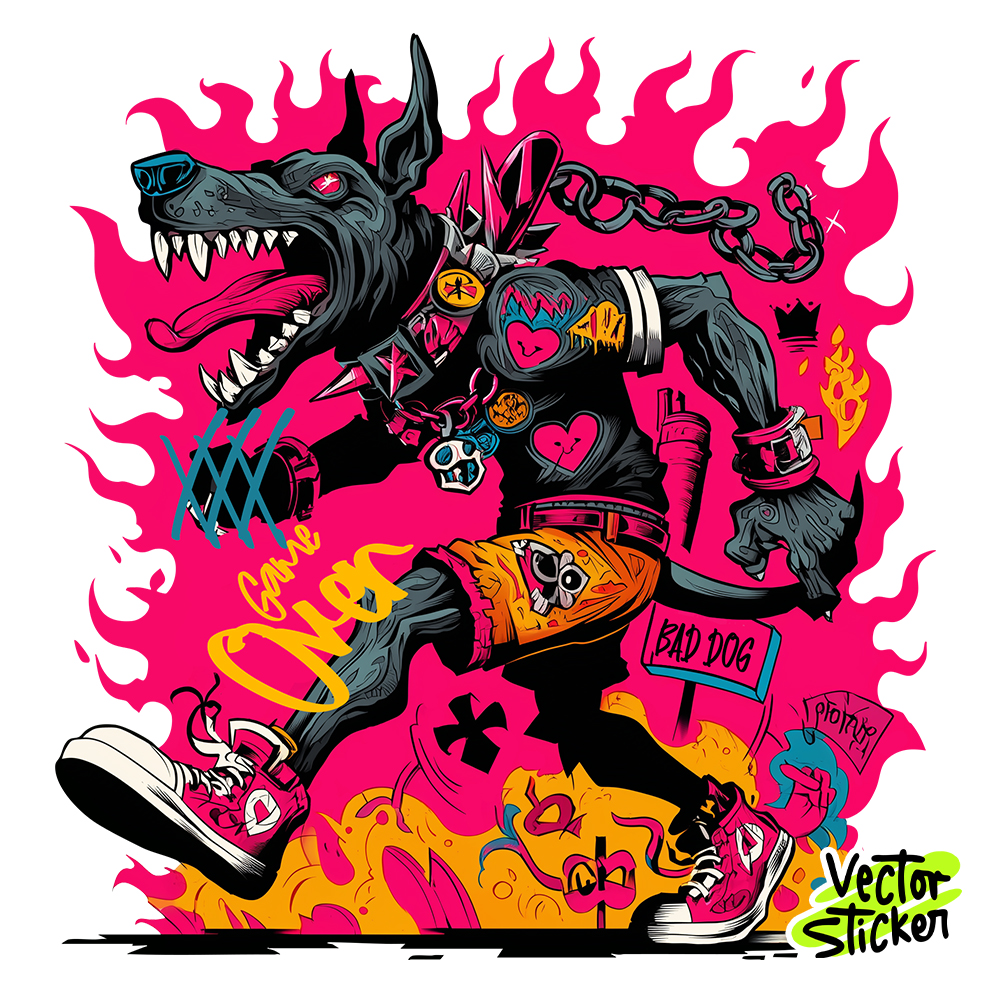 Urban Punk Dog Vector Illustration – Street Art Design Sticker