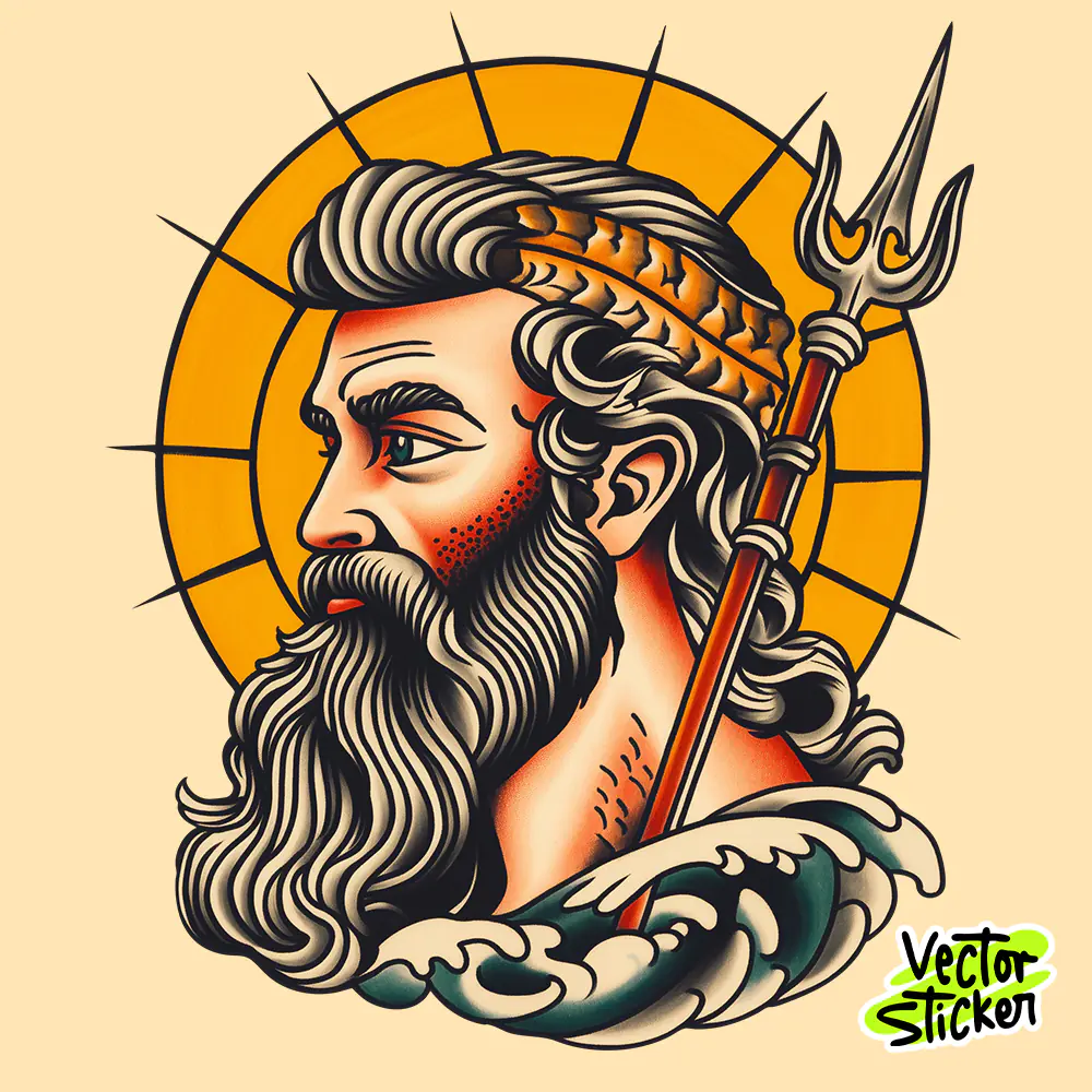 Poseidon Trident Head Sticker | Sea God Vector Art PNG for T-Shirt & Decal