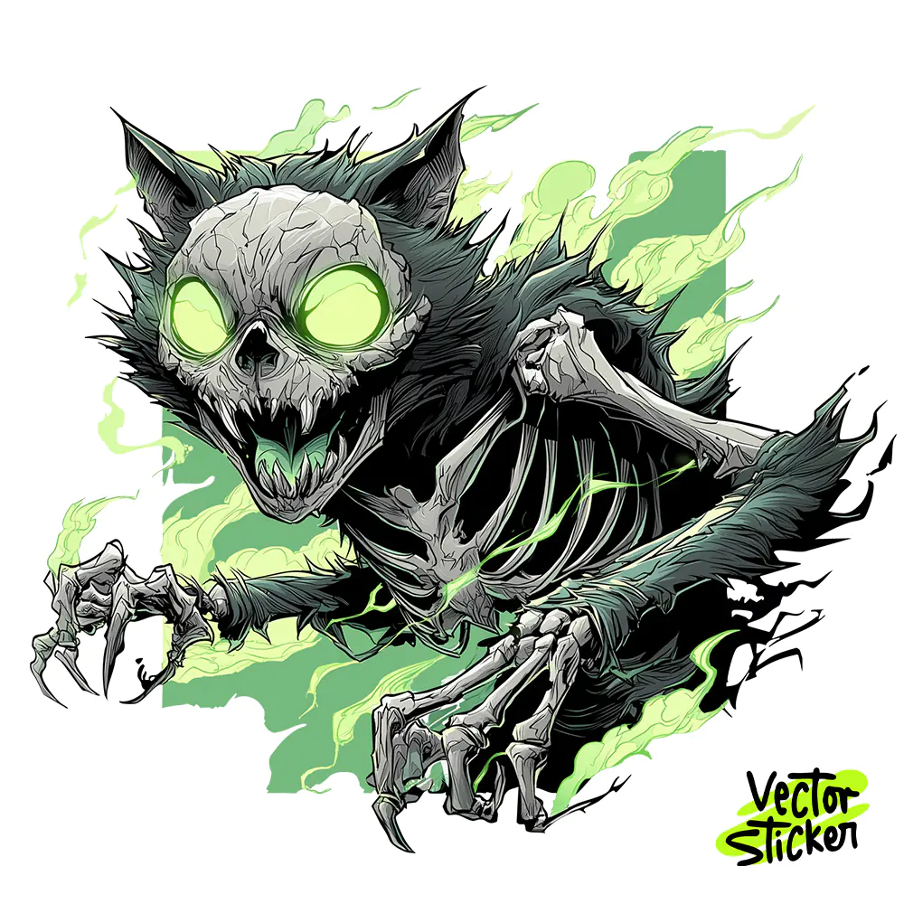 Zombie Cat Skeleton – Horror Undead Animal T-Shirt Design Sticker
