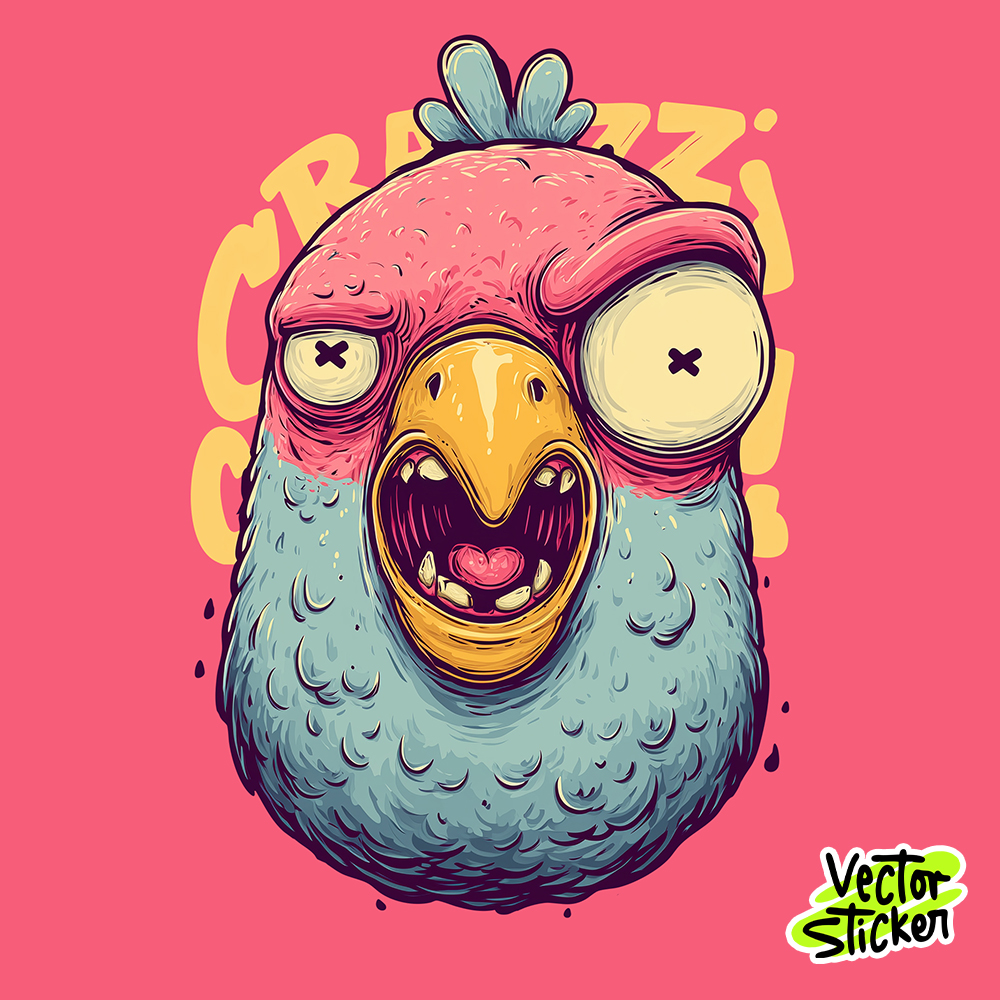 Cartoon Style Crazy Chicken Illustration for T shirt Design