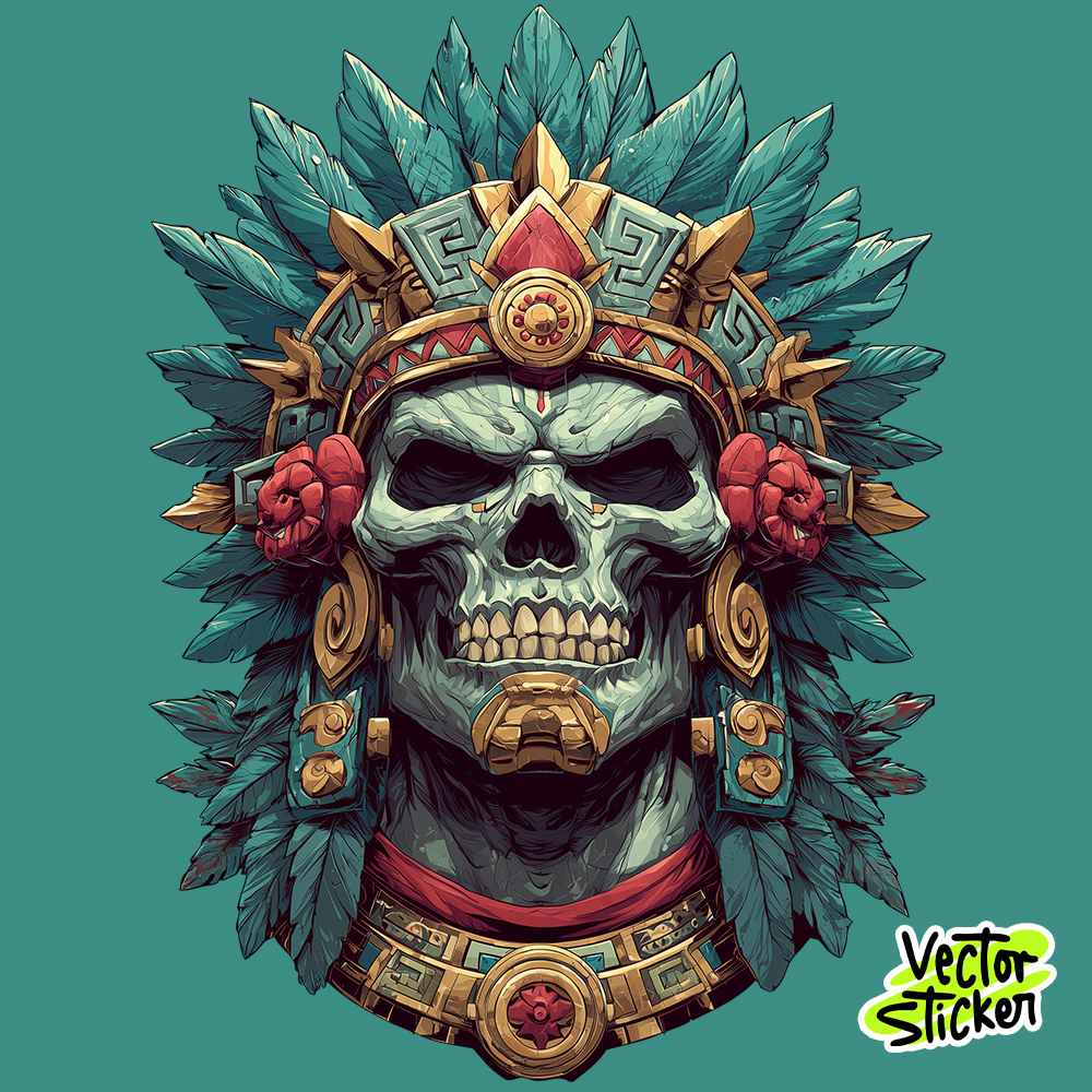Aztec Skull Warrior Illustration Sticker