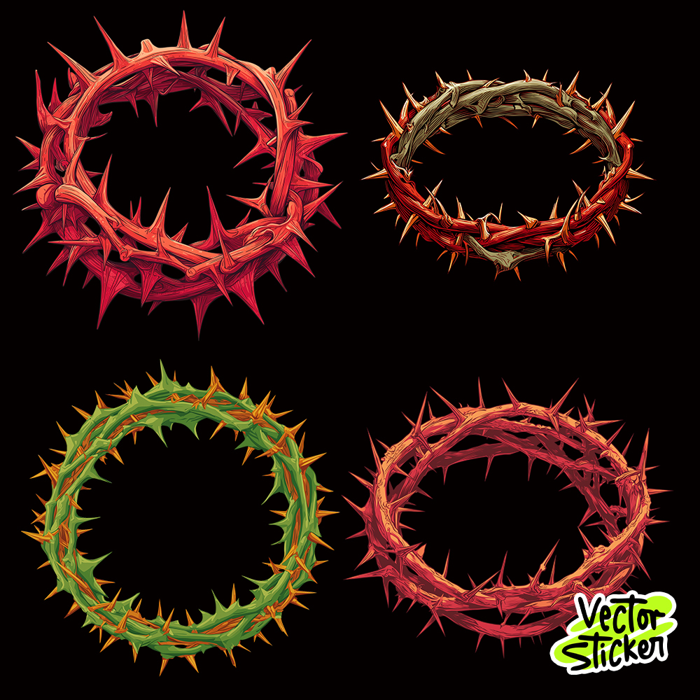 Colorful Crown of Thorns Illustration Sticker Set