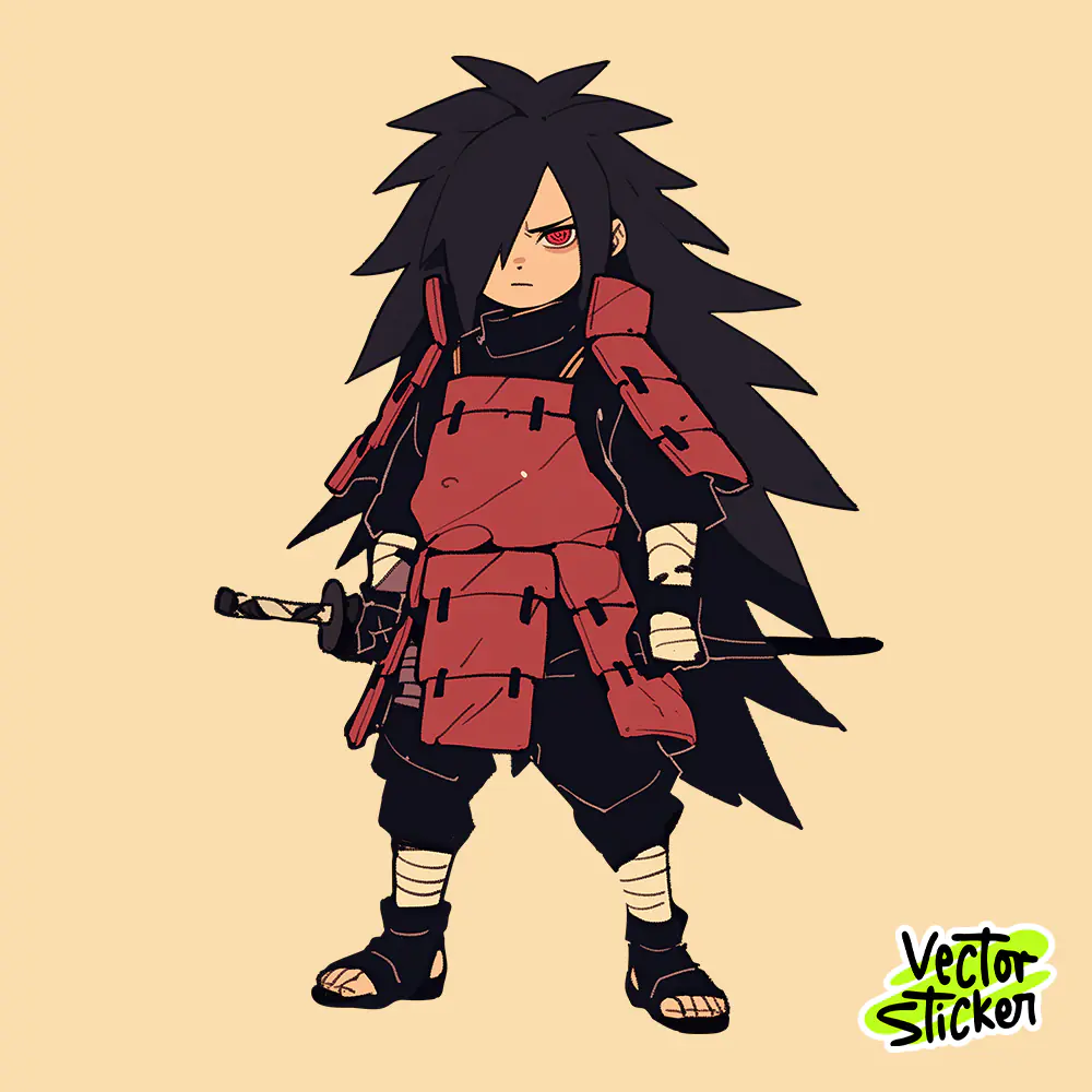 Samurai Shinobi Sticker Anime Red Armor Illustration