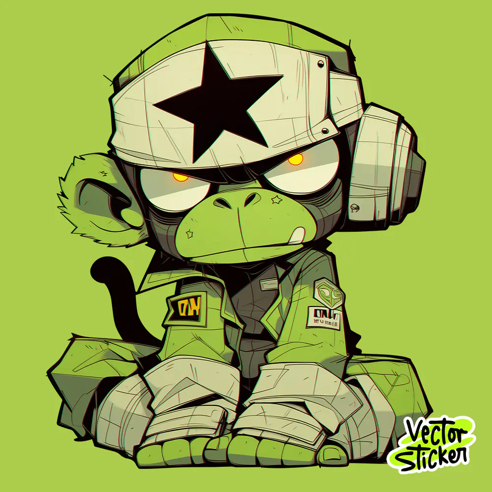 Military Monkey Sticker Cartoon Green Tactical Style Design