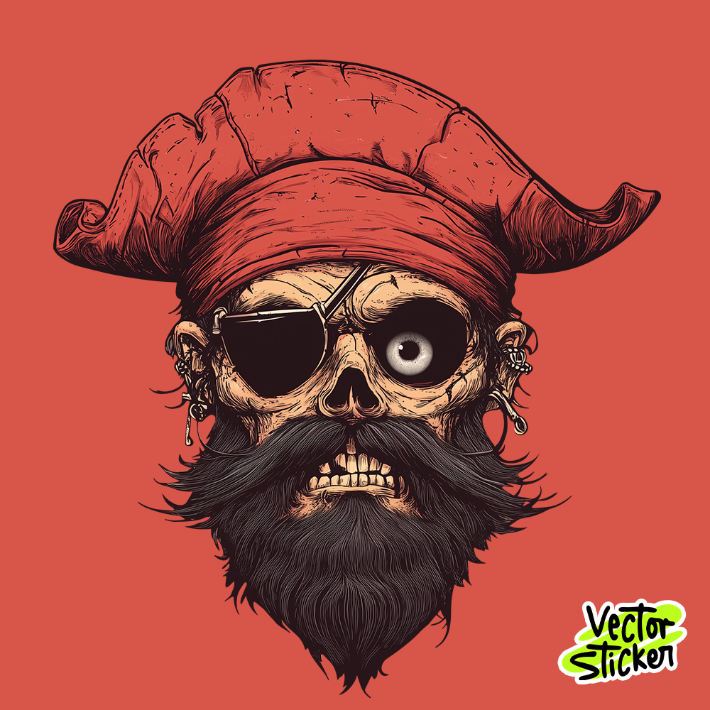One Eyed Skull Pirate Illustartion Sticker