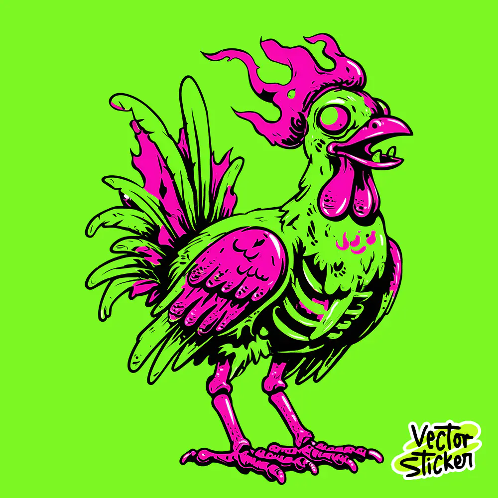 Radiant Zombie Rooster Streetwear T-Shirt Design Free PNG | VectorSticker