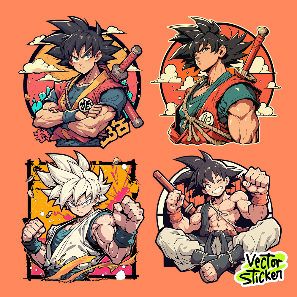 Goku-Inspired Anime Sticker Pack – Bold Colors & Action Poses