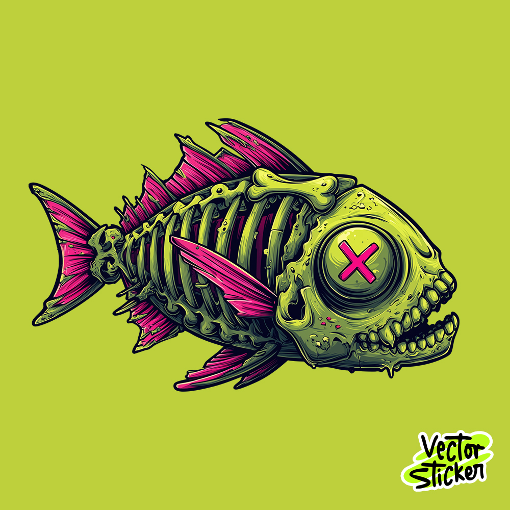 Neon Green Fish Bone Sticker