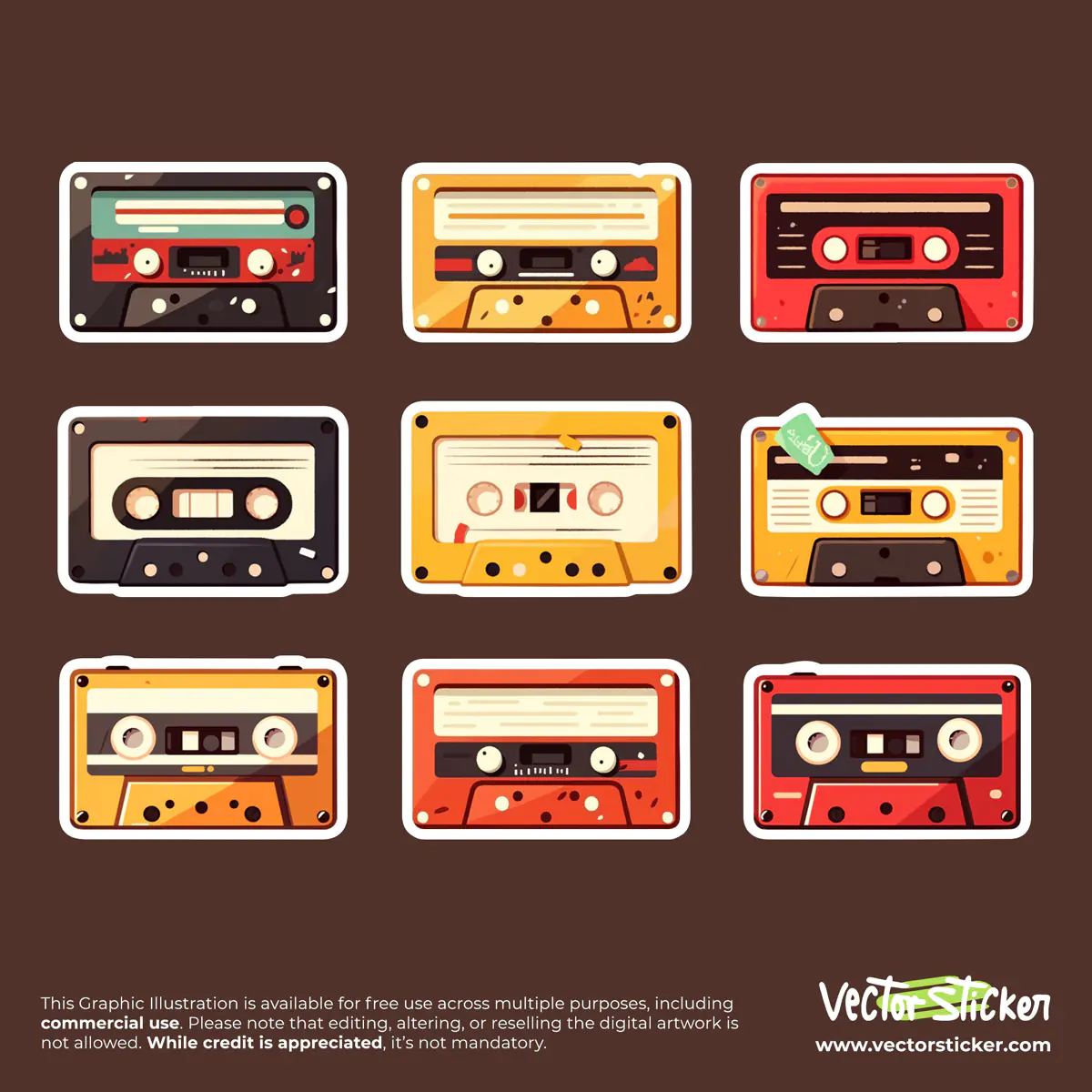 Vintage Style Cassette Sticker Pack