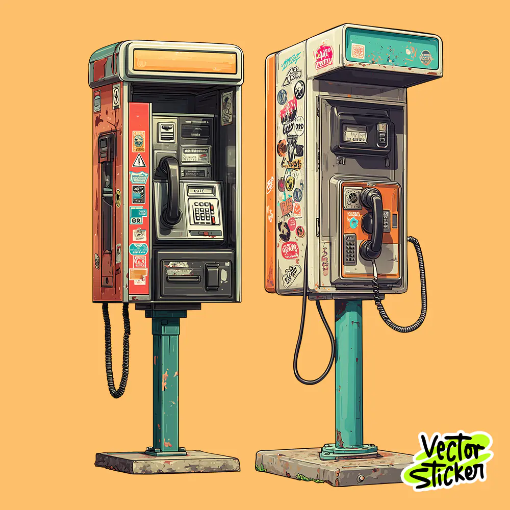 Retro Payphone – Vintage Telephone Booth T-Shirt Design Sticker