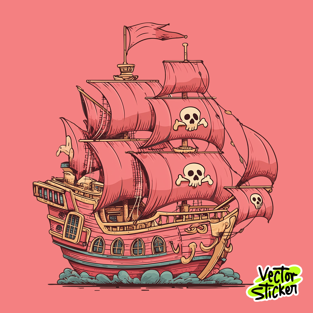 Cute Cartoon Pirate Ship Sticker Design