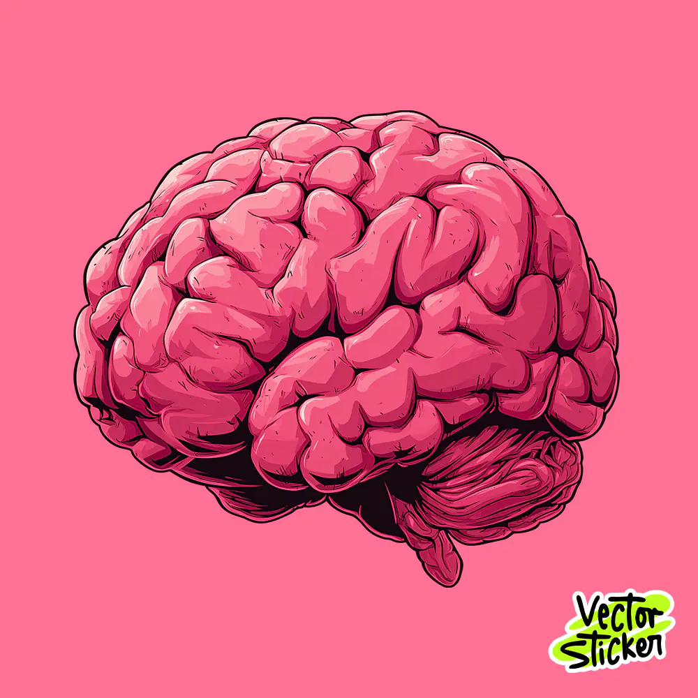 Pink Brain Illustration T-Shirt Design with Bold Cartoon Anatomy Style