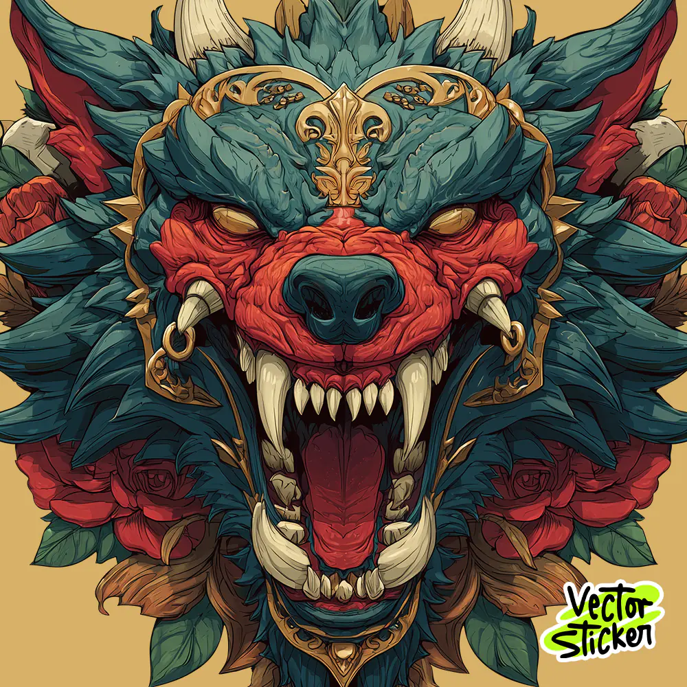 Angry Wolf Head Illustration Design – Vintage Tattoo Style Beast Design