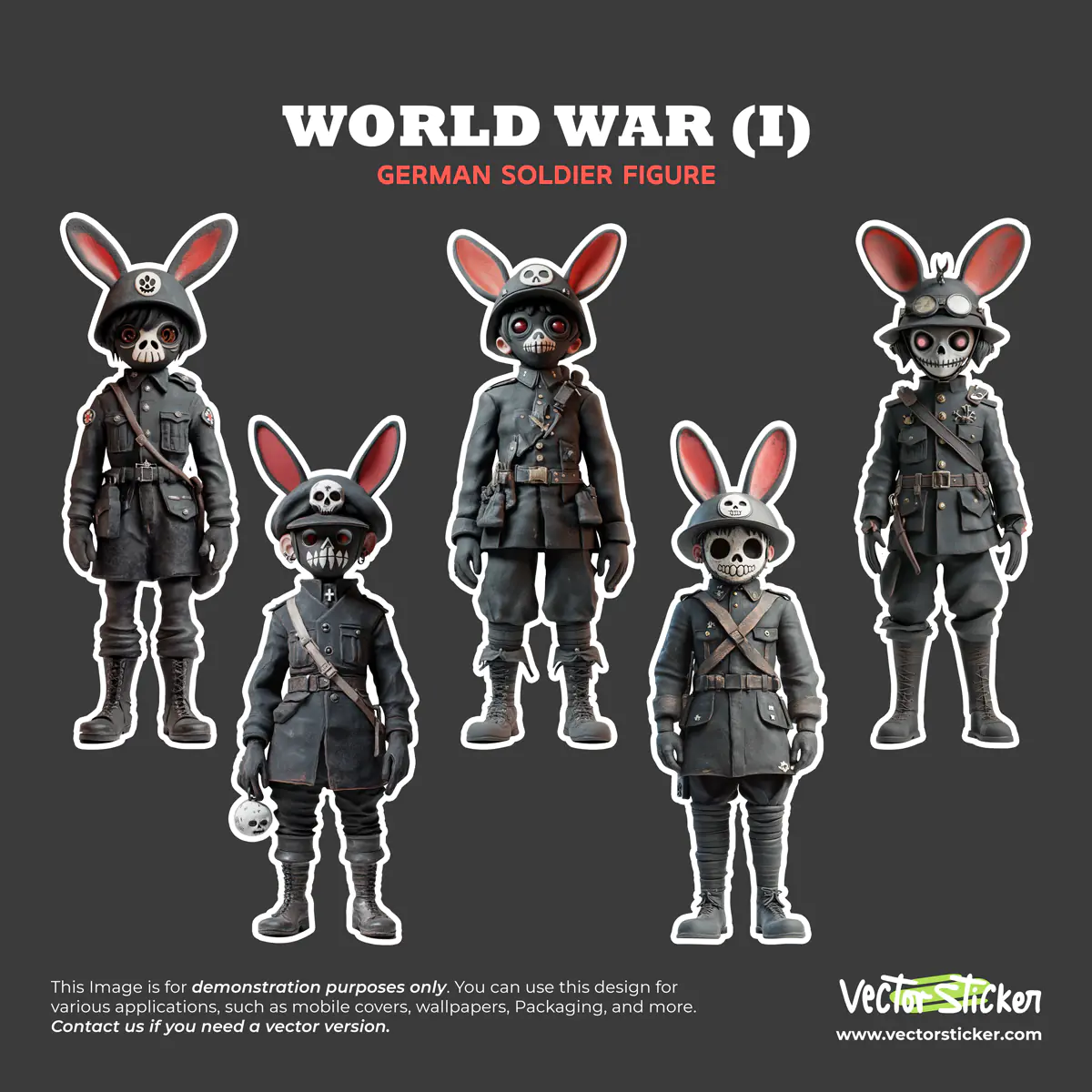 Cute World War 1, German Soldier with Bunny Head Clay Figure