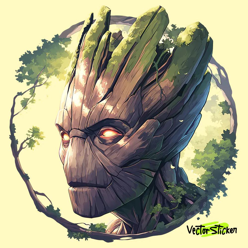 Groot Illustration In Circle Shape Tree