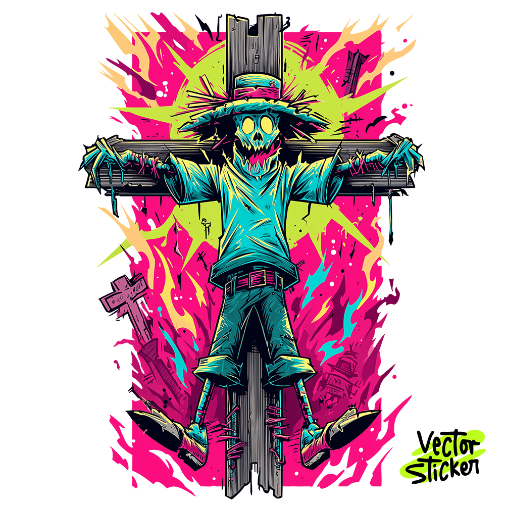 Cartoon Halloween Scarecrow Sticker