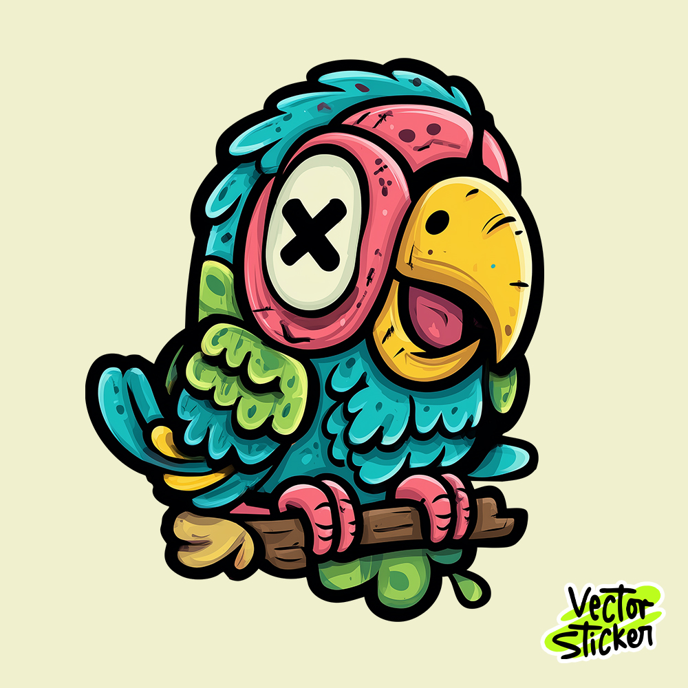 Street Art Style Colorful Cute Parrot Sticker